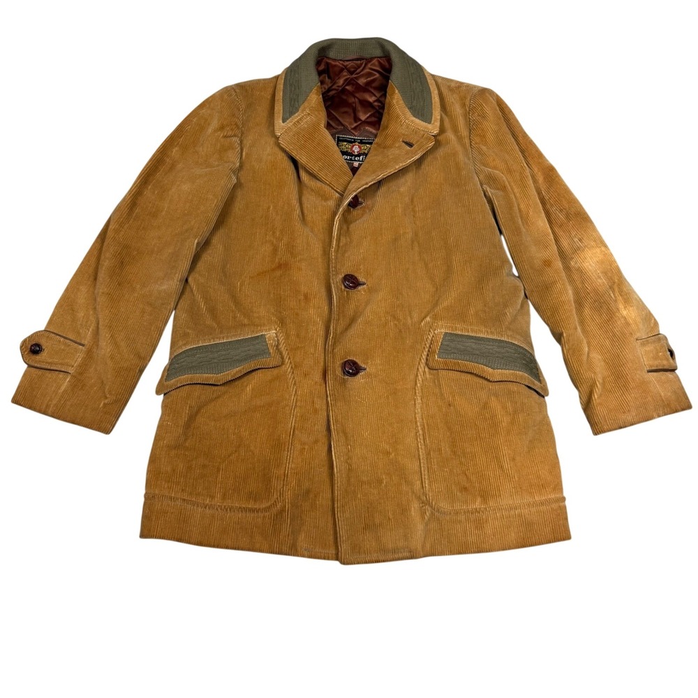 Vintage 70s Cortefiel Corduroy Car Coat Mens 38 Tan Quilted Shearling Spain